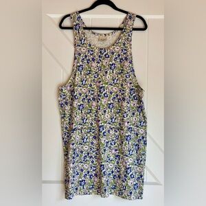 Vintage Varsity Sport Floral Cotton Pinafore Jumper Dress Cottagecore USA M